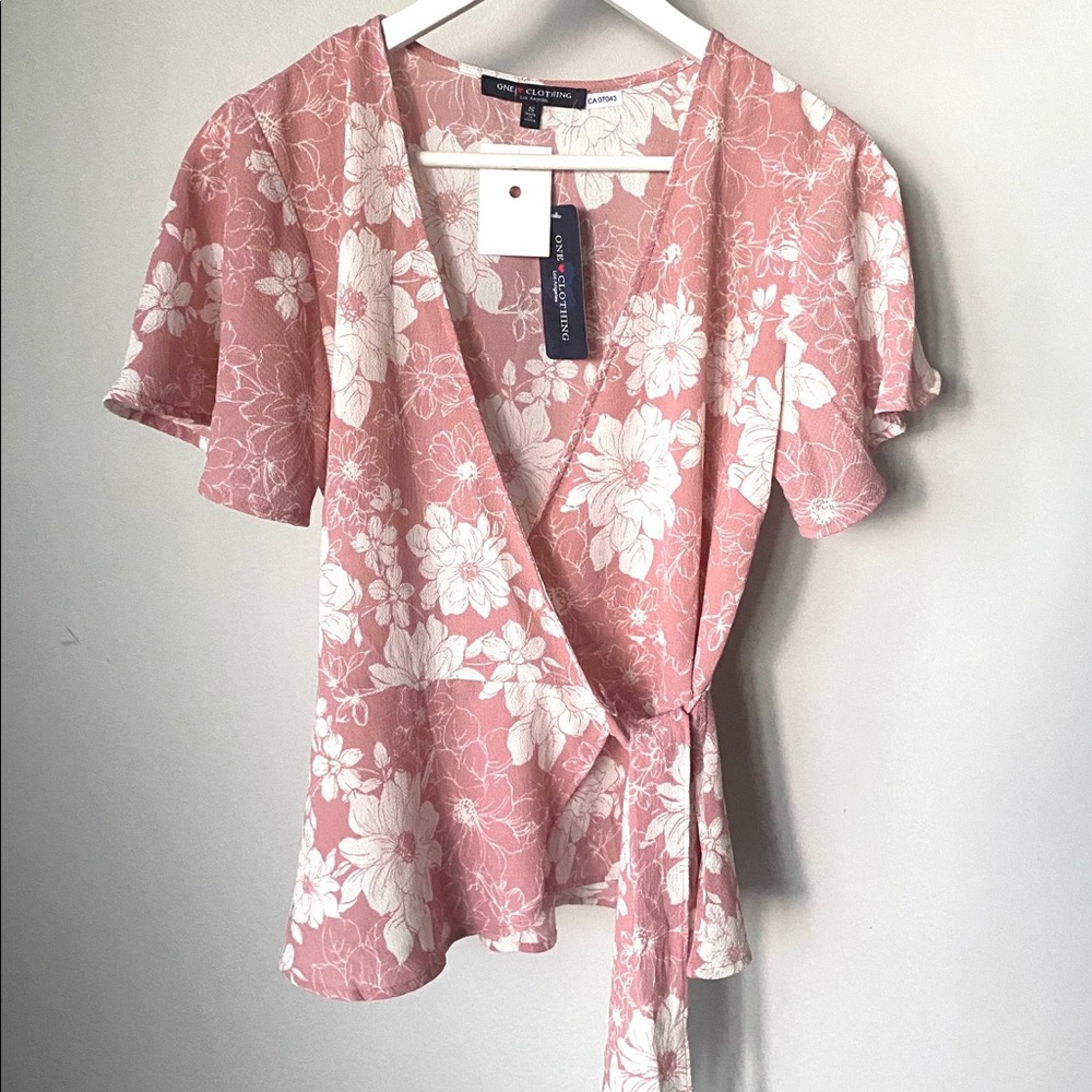 Pink Floral Wrap Top